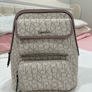 Calvin Klein Cream and Pink Monogram Backpack